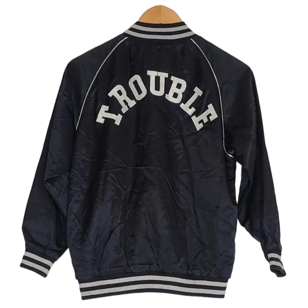 R13 Double Trouble Roadie Satin Bomber Jacket in Black Silver Size XS Womens NEW